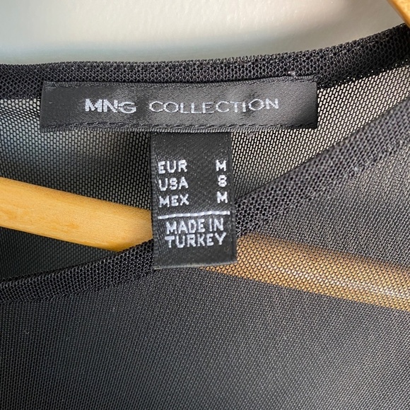 MNG Collection Women's Black Sheer Sleeve Peplum Top Brass Accents Size Small - Picture 3 of 16